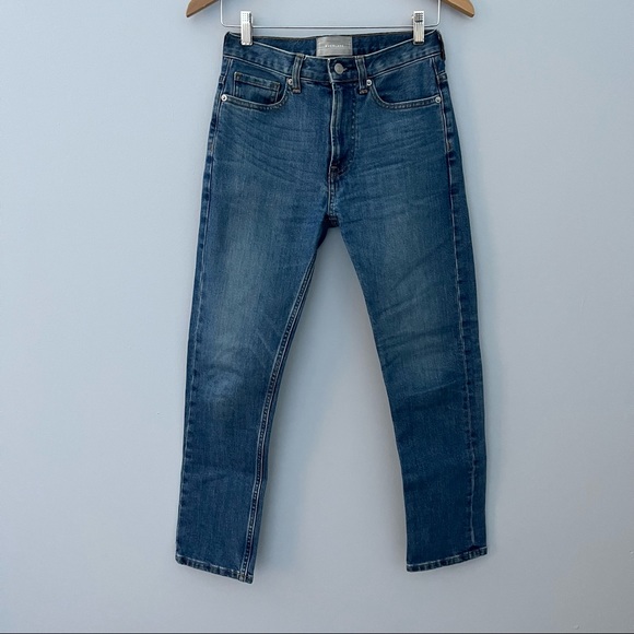 Everlane Straight Leg Jeans Womens 24 Regular Medium Wash High Rise Cotton Blend - Picture 1 of 11